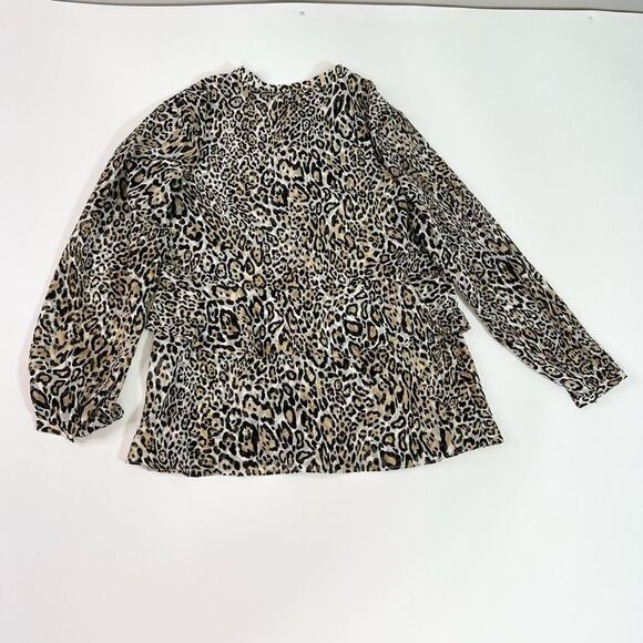 Chico's Shirt Womens Large Ruffle Cheetah Woven Animal Print NEW Long Sleeve - Picture 8 of 9